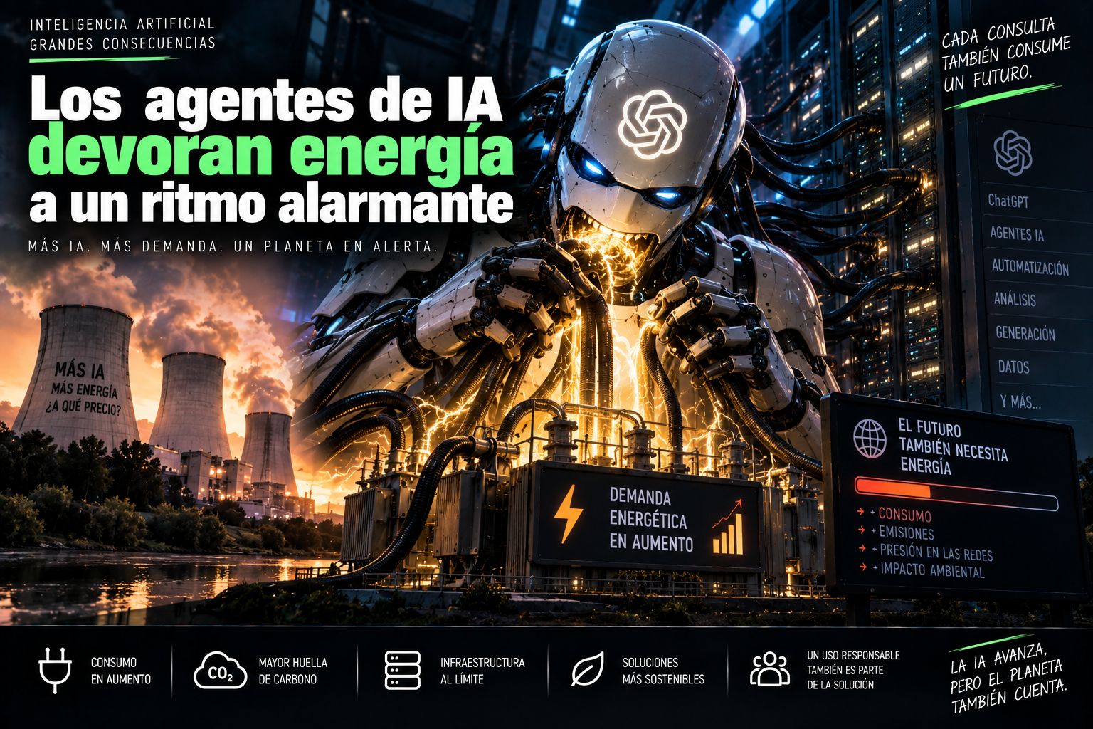 Ilustración sobre el consumo energético de los agentes de IA