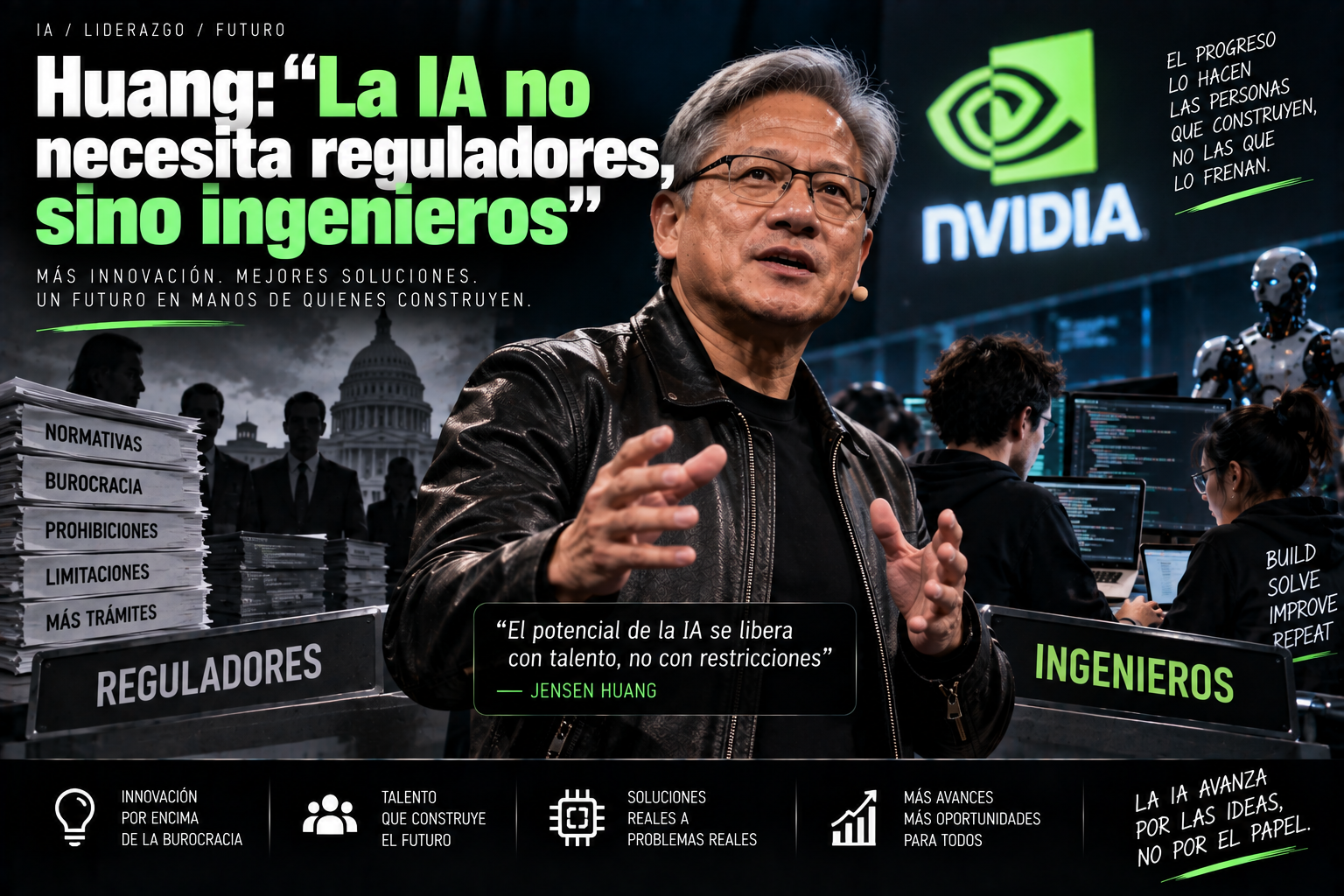 Ilustración sobre la autorregulación de la IA defendida por Jensen Huang