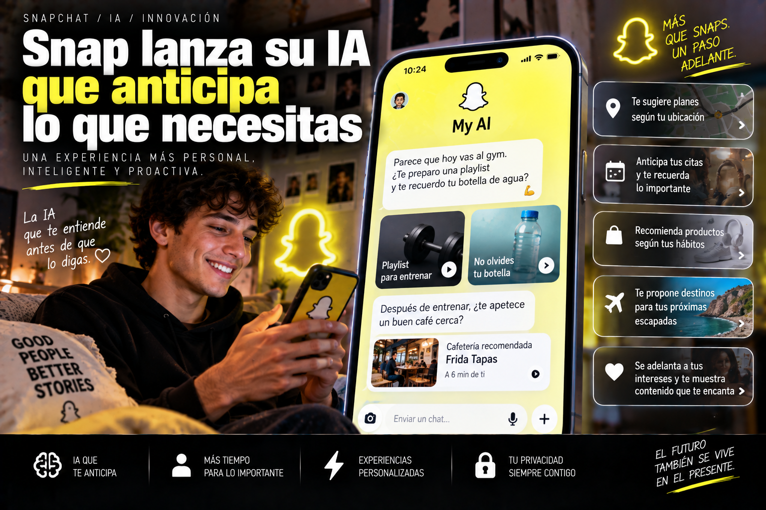 Ilustración sobre la IA anticipatoria de Snap Specs Intelligence