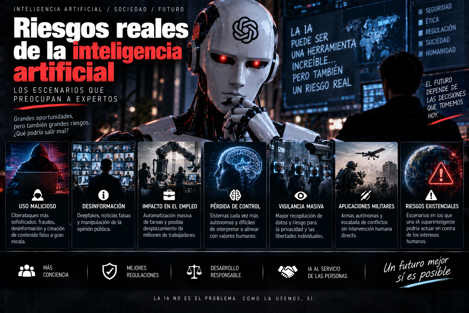 Ilustración sobre los riesgos reales de la inteligencia artificial