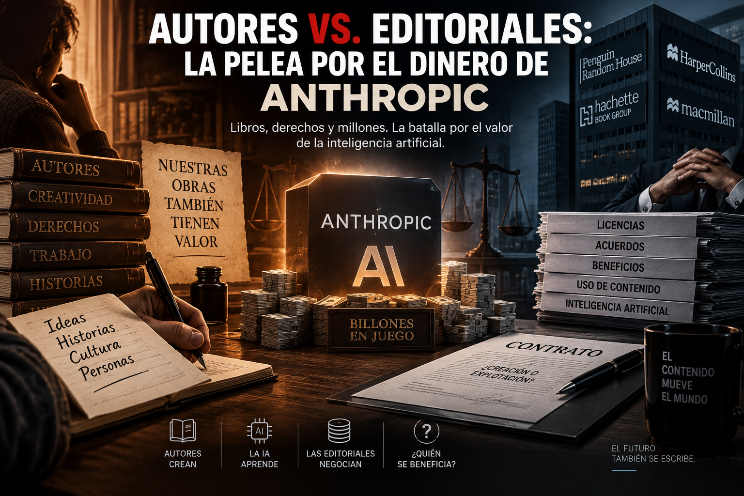 Ilustración sobre el acuerdo de Anthropic con autores