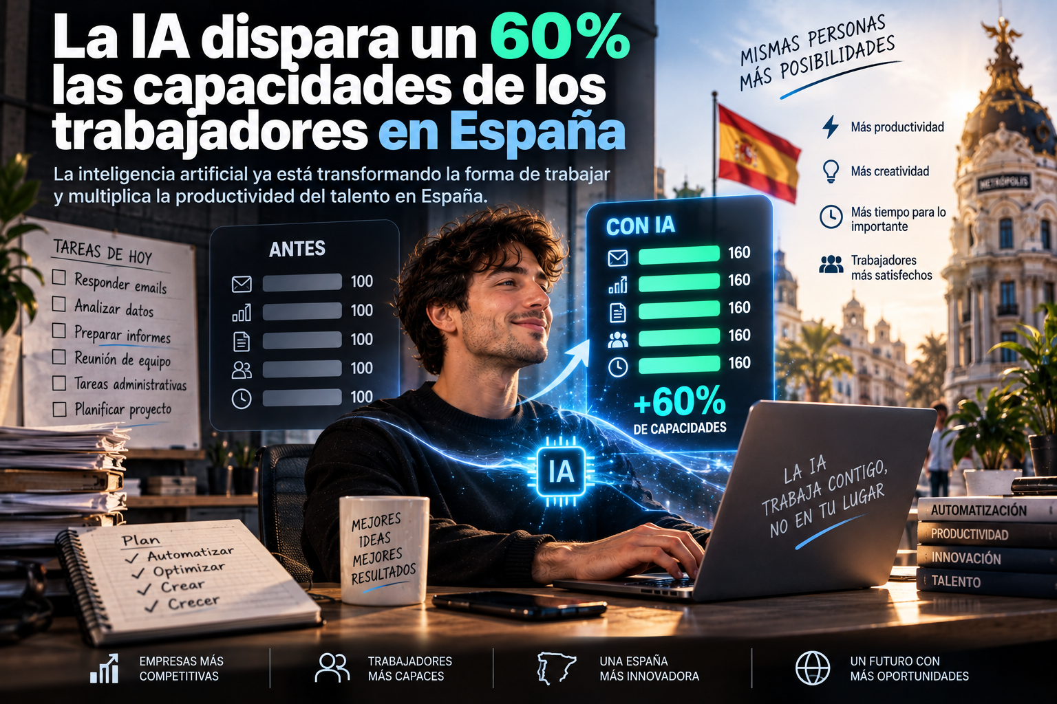 Ilustración sobre la adopción de IA en el trabajo en España