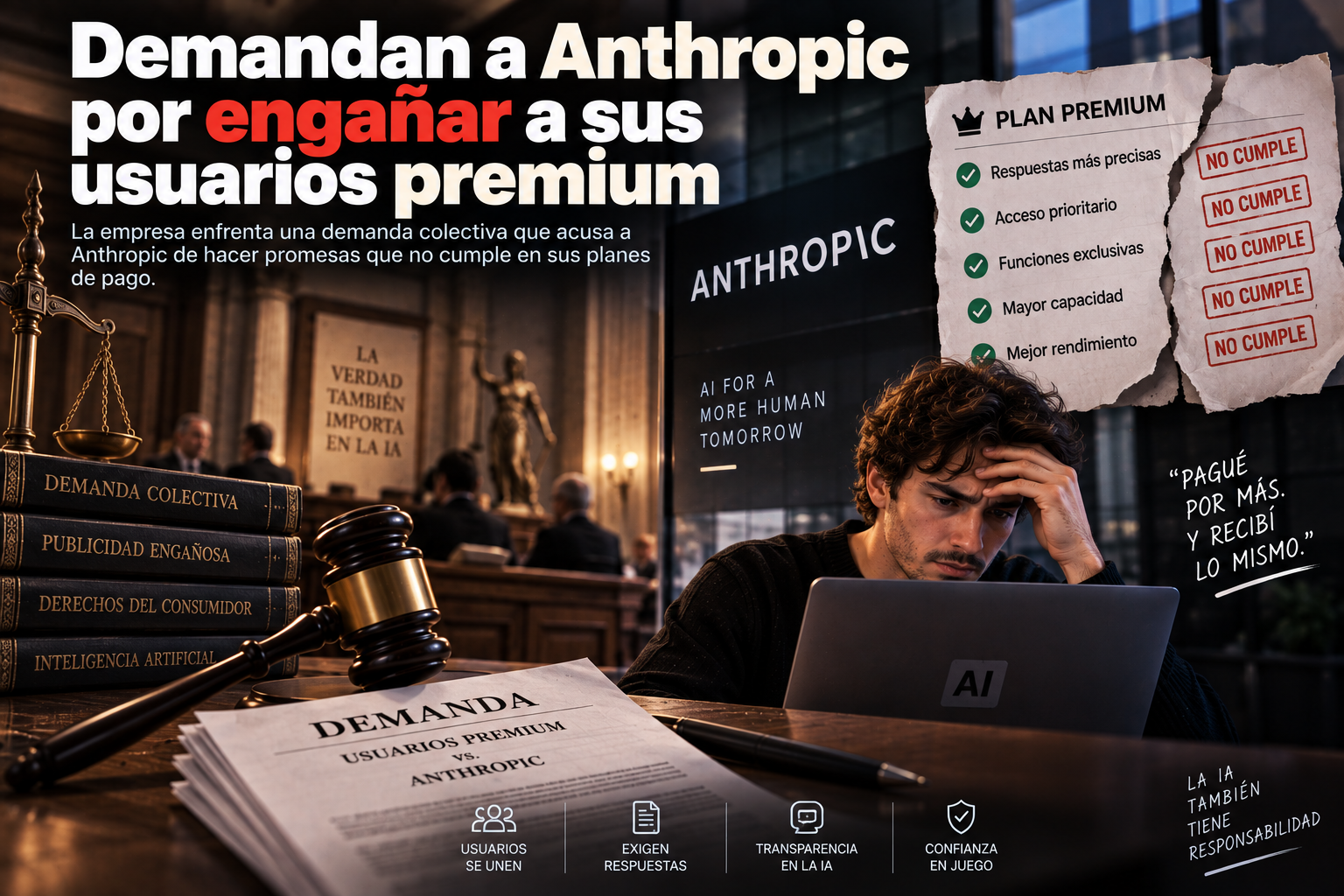 Ilustración sobre la demanda contra Anthropic por publicidad engañosa