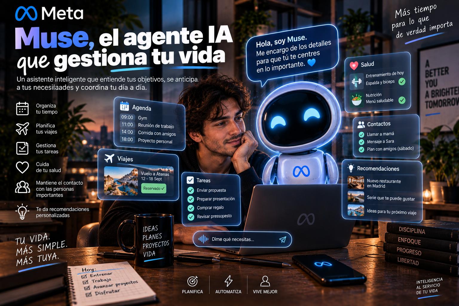 Ilustración sobre el agente de IA para gestionar tareas Muse de Meta