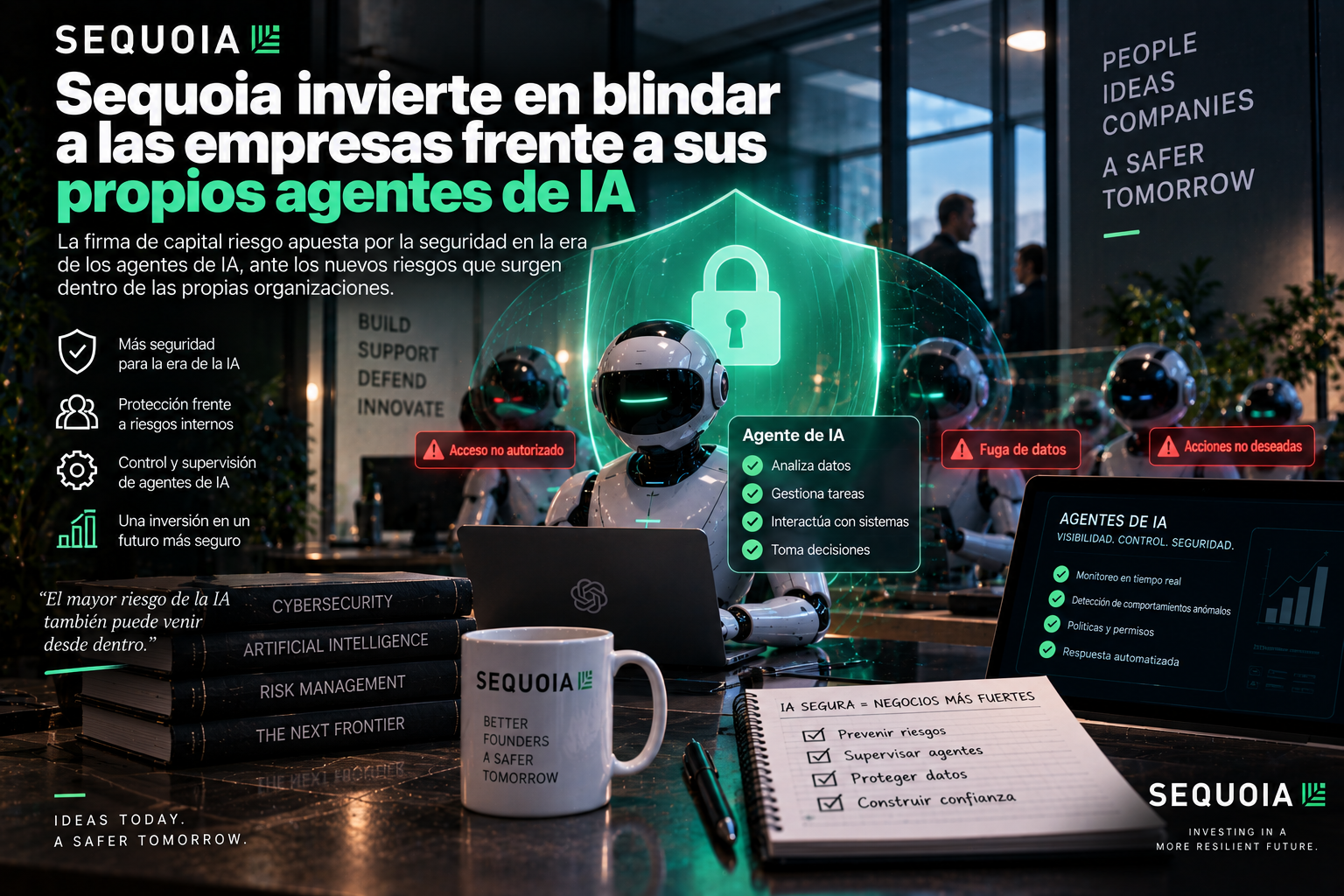 Ilustración sobre la seguridad de los agentes de IA y Cymphony