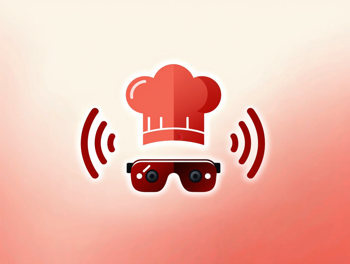 Ilustración sobre cocinar sin manos con NYT en las gafas de Meta